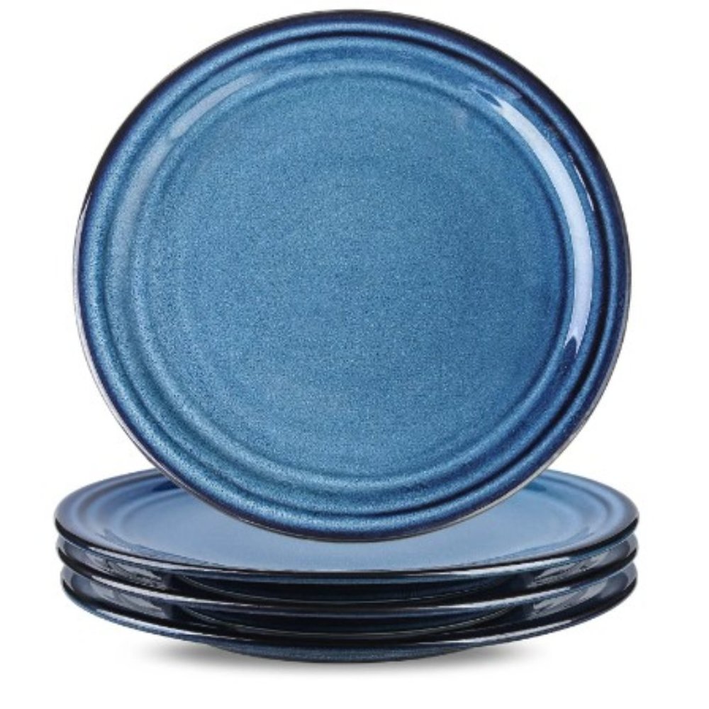 10" Ceramic Dinner Plates - Large Porcelain Dinner Plates - Set of 4 (Blue)